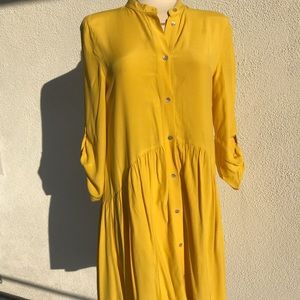 Zara yellow ruffled shirt dress